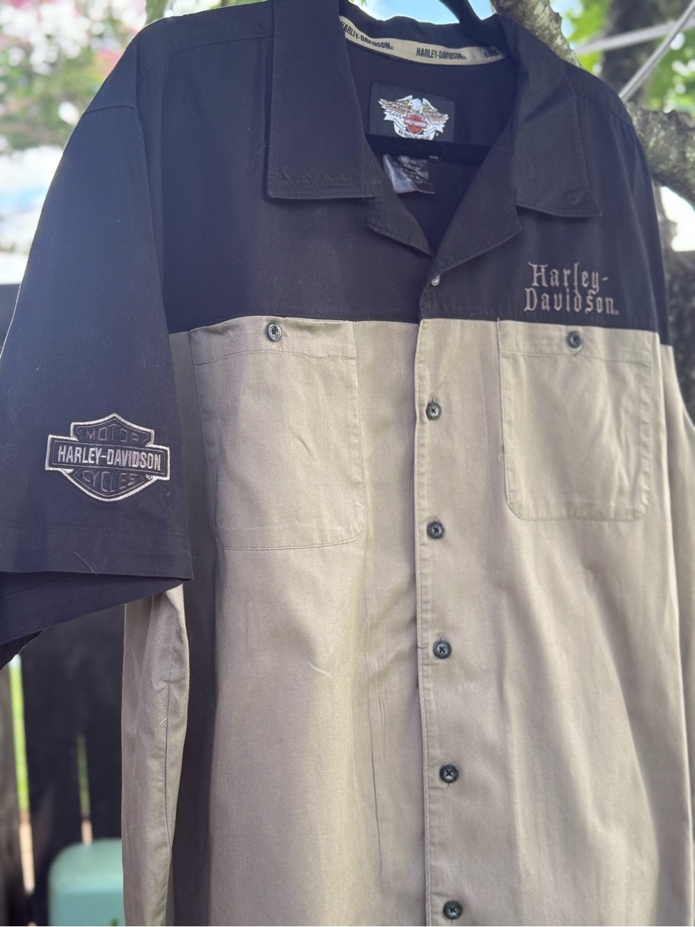Harley-Davidson Black & Khaki Two-Tone Button-Up Shirt
